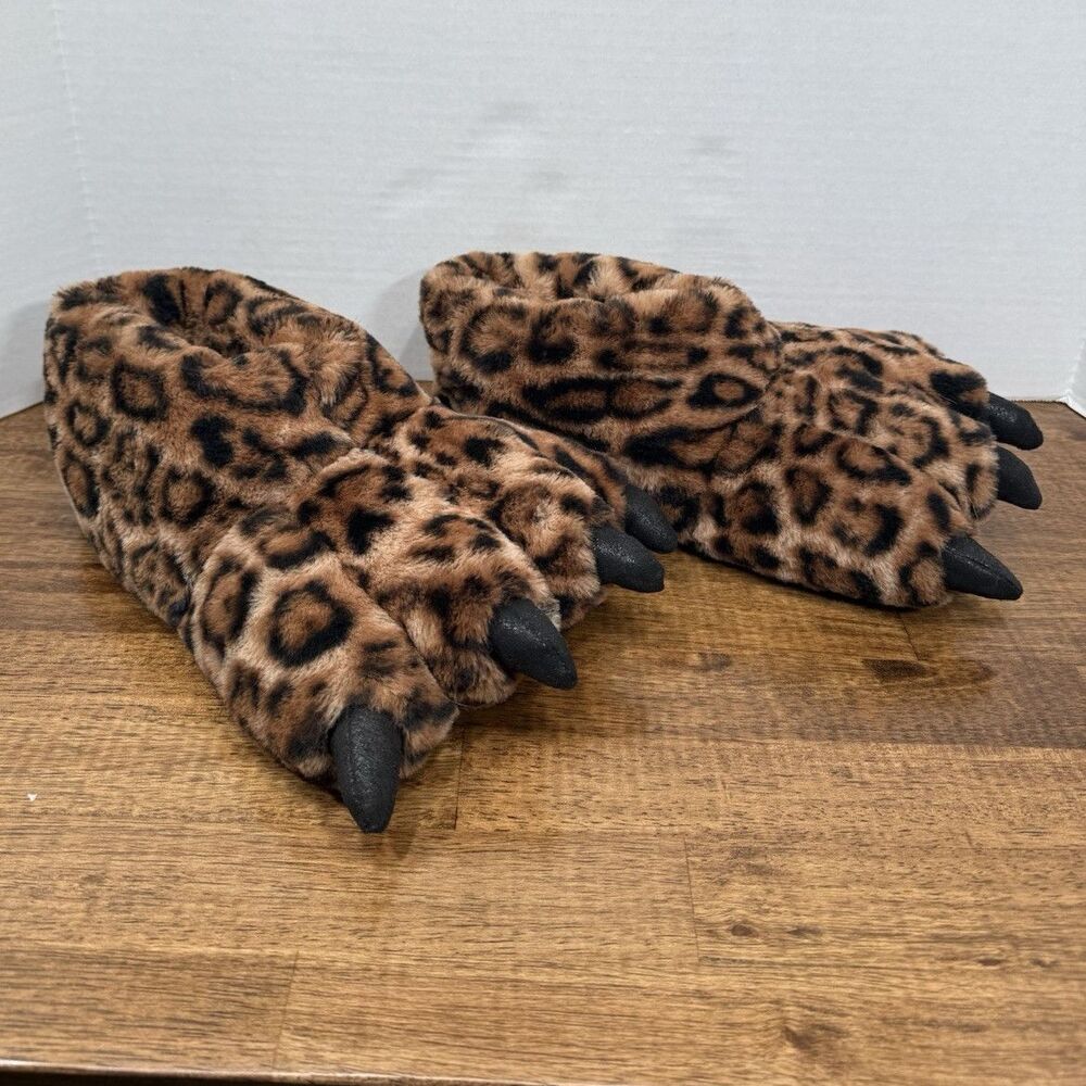 A New Day Women’s Leopard Print Faux Fur Paw Slip-On Slippers Non-Slip Medium/9